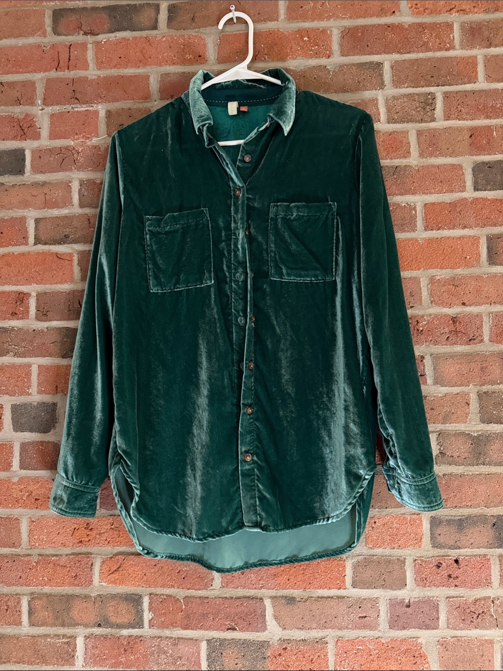 Anthro Pilcro Green Velvet Shirt